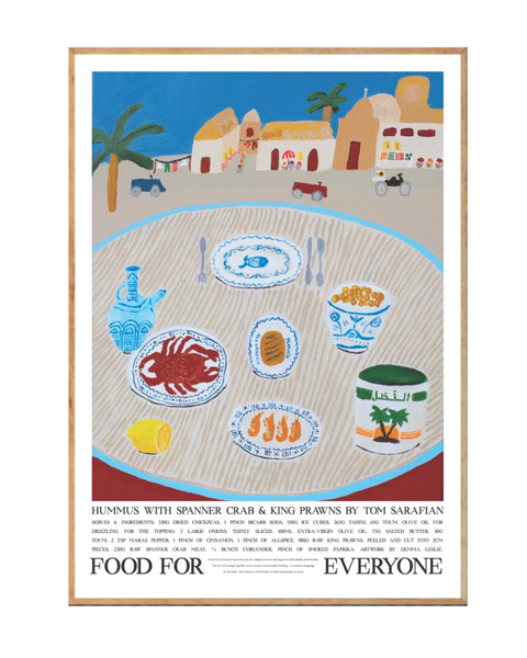 Food For Everyone - A3 Print - Hummus With Spanner Crab & King Prawn by Tom Sarafian & Gemma Leslie