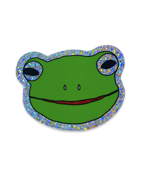 Jenny Lemons - Sticker - Glitter Green Froggy Face