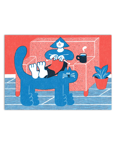 YUK FUN - Greetings card - Knitting with Cat