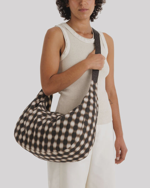 Baggu - Large Nylon Crescent Bag - Blurred Gingham Brown