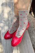 Le Bon Shoppe - Sneaker Socks - Hearts - Latte / Red
