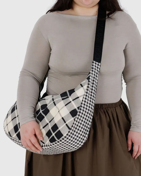 Baggu - Large Nylon Crescent Bag - Mixed Plaid