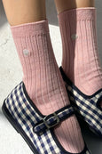 Le Bon Shoppe - Embroidered Her Socks - Pink Soda + Silver Seashell