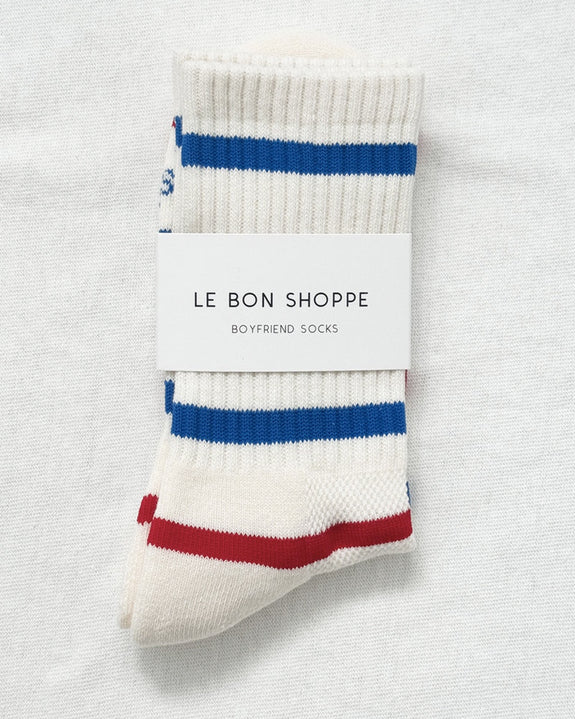 Le Bon Shoppe - Boyfriend Socks - Red + Blue Stripe