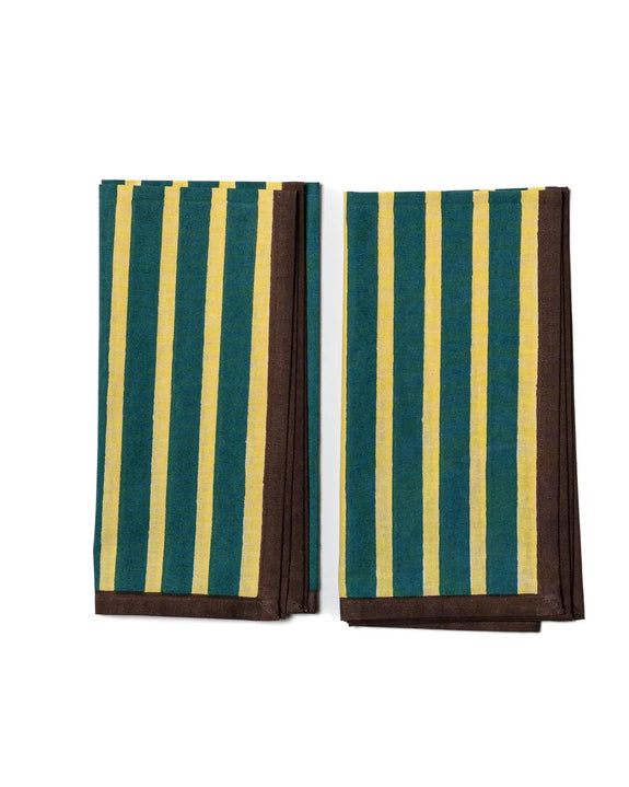 Yod and Co -Block Stripe Napkins -  Lemon / Forest Green