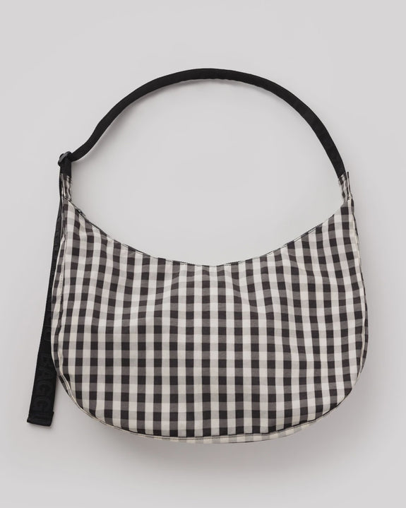 Baggu - Large Nylon Crescent Bag - Black And Cream Gingham
