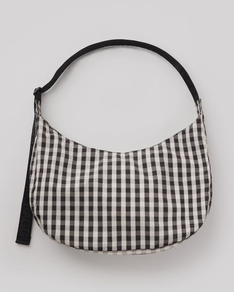Baggu - Large Nylon Crescent Bag - Black And Cream Gingham