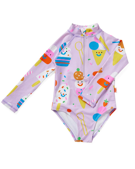 Halcyon Nights - Long Sleeve Zip Bather - Sundae Fun day