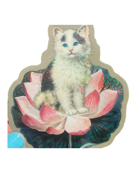 Astral Weekend - Cat on Lotus Glitter Sticker