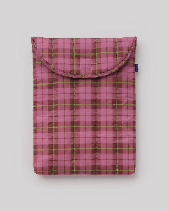 Baggu - Puffy Laptop Sleeve - 13/14 Inch - Azalea Pink Tartan