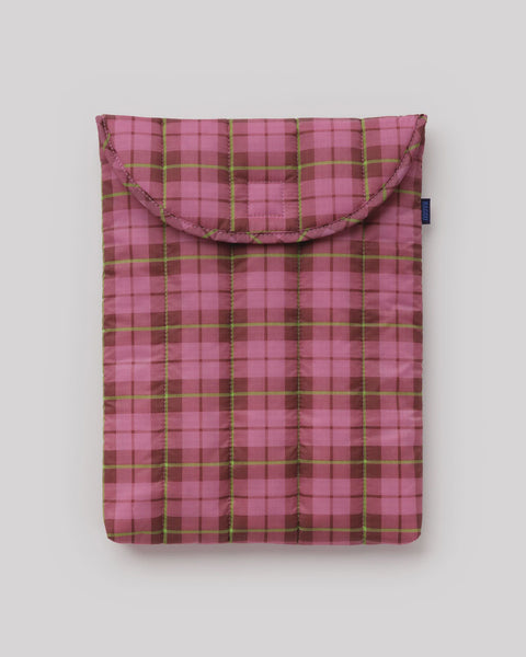 Baggu - Puffy Laptop Sleeve - 13/14 Inch - Azalea Pink Tartan