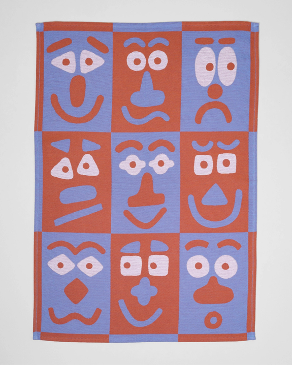 Wrap - Tea Towel - Making Faces Blue/Brown