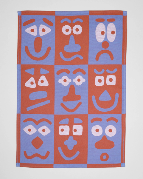 Wrap - Tea Towel - Making Faces Blue/Brown