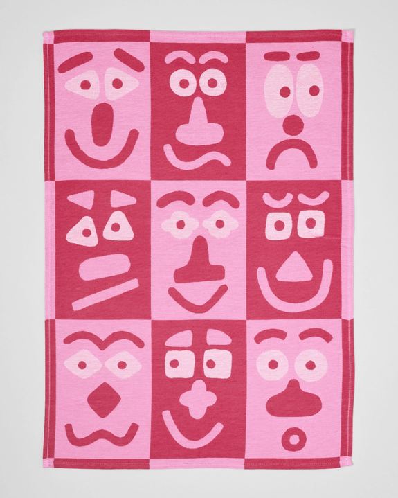 Wrap - Tea Towel - Making Faces Pink/Maroon