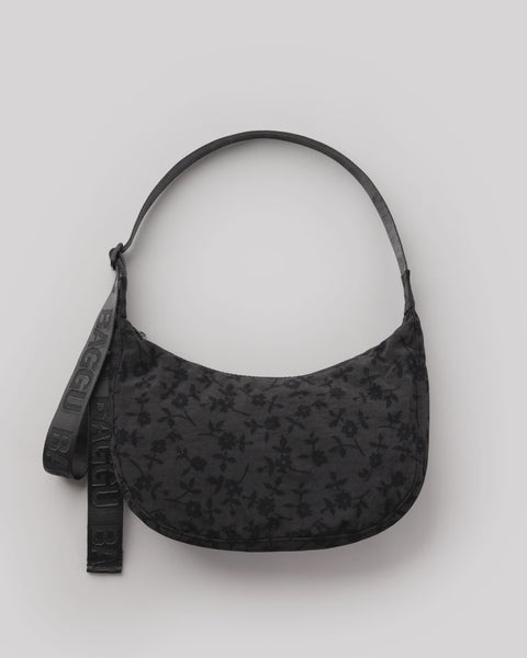 Baggu - Medium Nylon Crescent Bag - Charcoal Ditsy Floral