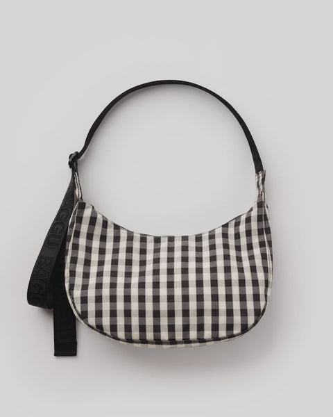 Baggu - Medium Nylon Crescent Bag - Black And Cream Gingham