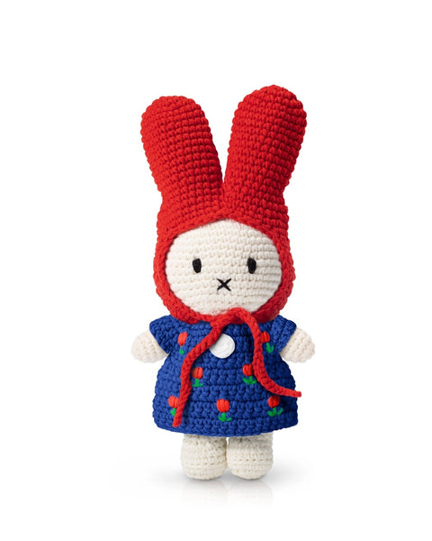 Crocheted Miffy Toy - Tulip Dress - Blue with Red Hat