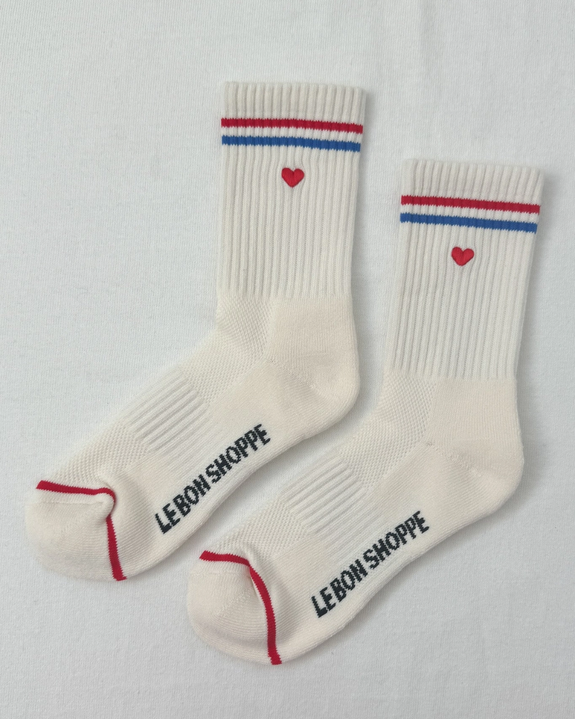 Le Bon Shoppe - Embroidered Boyfriend Socks - Milk + Heart