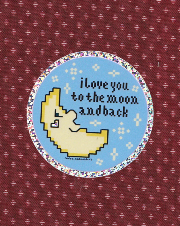 Rodeo Embroidery - Glitter Vinyl Sticker - Moon and Back