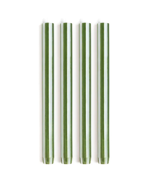 Yod and Co - Stripes Dinner Candles - Moss Green & White