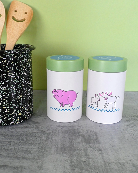 Natali Koromoto - "Farm Girlies" Small Tin Canister - Pig / Goat