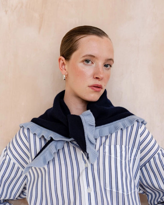 TBCo - Merino Triangle Scarf - Navy Ruffle