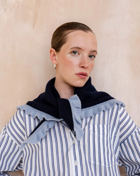 TBCo - Merino Triangle Scarf - Navy Ruffle