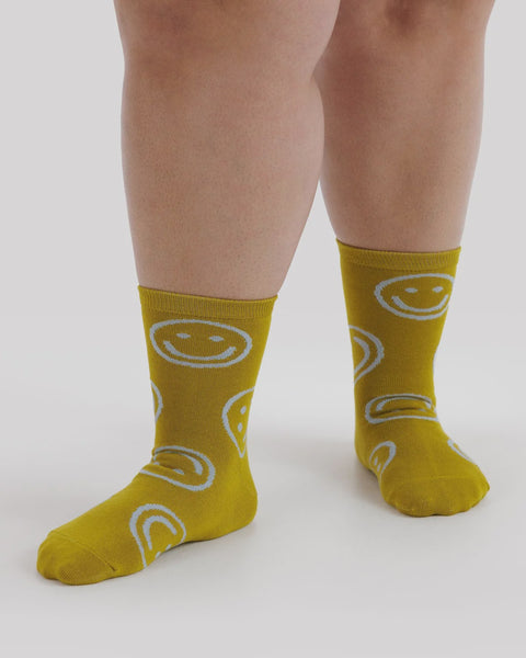 Baggu - Crew Sock - Ochre Happy