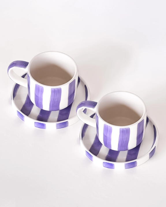 Magazin Minori - Espresso Stripes - Palazzo Purple - (Set of 2 Espresso Cups & Saucers)