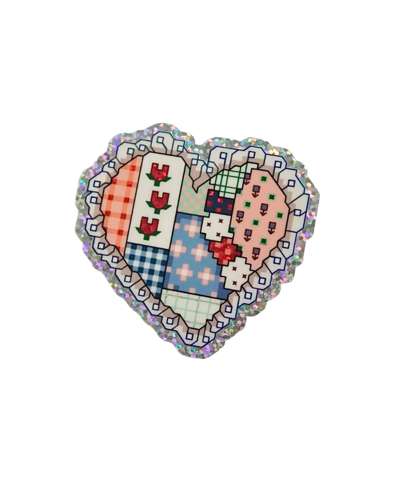 Rodeo Embroidery - Glitter Vinyl Sticker - Patchwork Heart