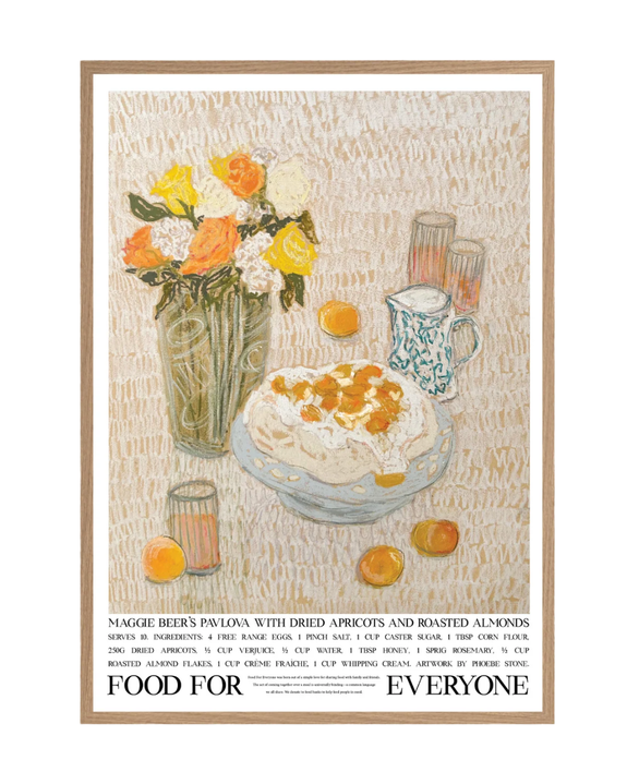 Food For Everyone - A3 Print - Maggie Beer's Pavlova With Dried Apricots and Roasted Almonds by Maggie Beer and Phoebe Stone