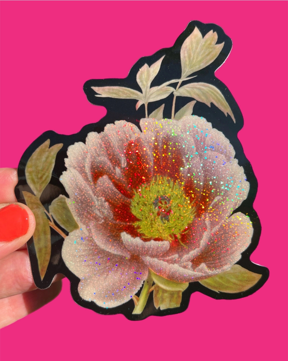 Astral Weekend - Peony Flower Glitter Sticker - 3 Inch