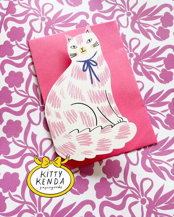 Kitty Kenda Papergoods - Sitting Kitty Shaped Greeting Card - Pink