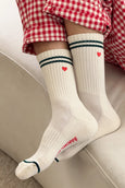 Le Bon Shoppe - Embroidered Boyfriend Socks - Parchment + Heart