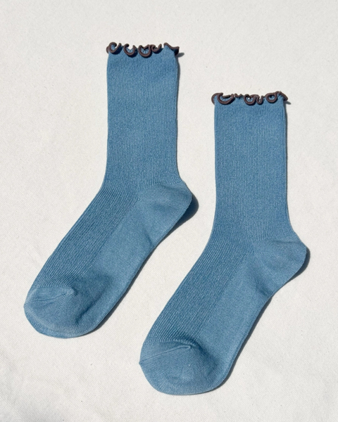 Le Bon Shoppe x Noble - Ruffled Modal Socks - Powder Blue / Brown Edge