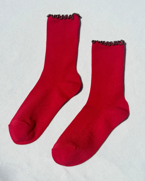 Le Bon Shoppe x Noble - Ruffled Modal Socks - Paprika / Brown Edge