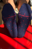 Le Bon Shoppe - Lurex Sneaker Socks - Polka Dot - Ink Blue/Red