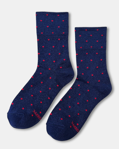 Le Bon Shoppe - Lurex Sneaker Socks - Polka Dot - Ink Blue/Red