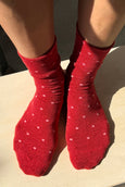 Le Bon Shoppe - Lurex Sneaker Socks - Polka Dot - Red/Pink