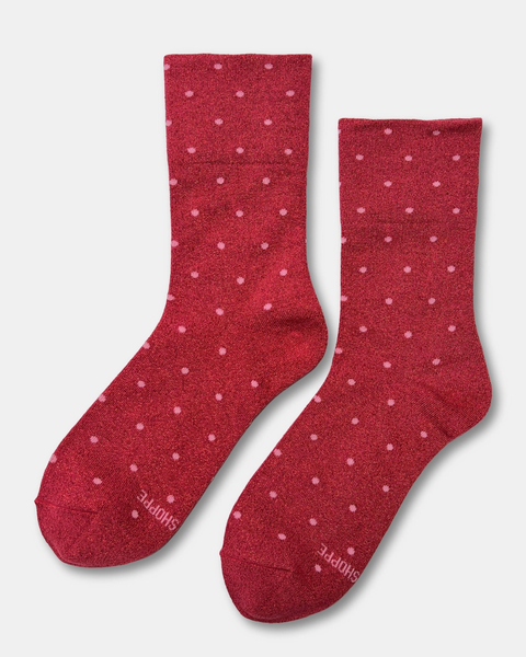 Le Bon Shoppe - Lurex Sneaker Socks - Polka Dot - Red/Pink