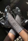 Le Bon Shoppe - Lurex Sneaker Socks - Polka Dot - Silver/White
