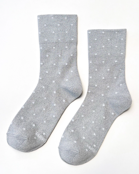 Le Bon Shoppe - Lurex Sneaker Socks - Polka Dot - Silver/White