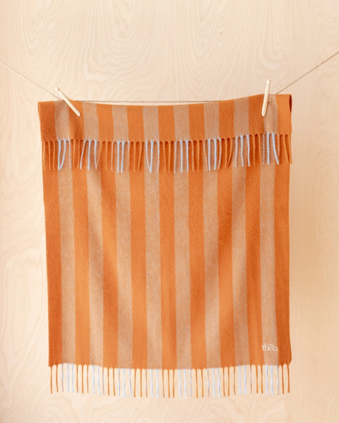 TBCo - Lambswool Baby Blanket - Pumpkin & Blue Stripe
