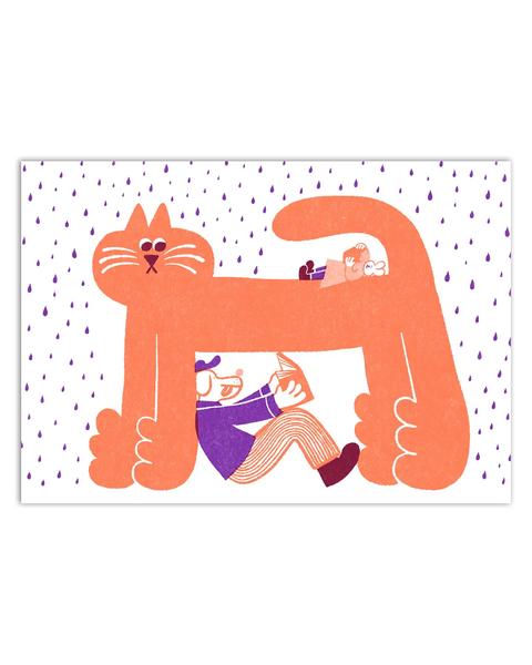 YUK FUN - Greetings card - Rainy Day Reading Cat