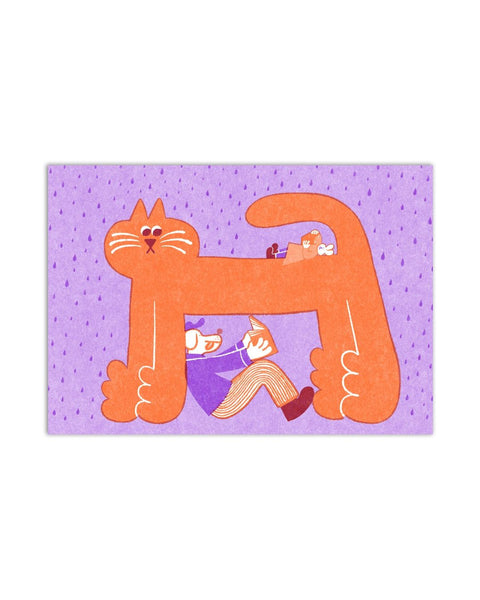 YUK FUN - Greetings card - Rainy Day Reading Cat