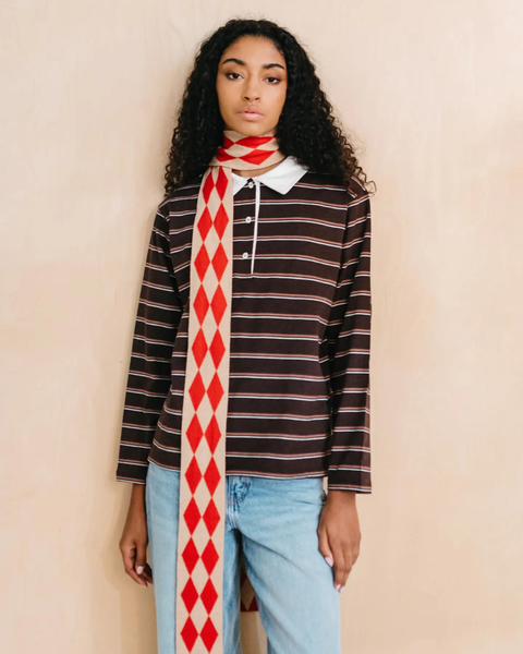 TBCo - Merino Wool Skinny Scarf in Red Harlequin