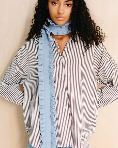 TBCo - Merino Wool Skinny Scarf in Blue Ruffle