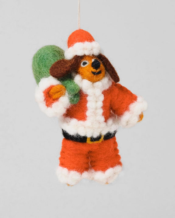 Wrap - Hanging Felt Ornament - Dog Santa