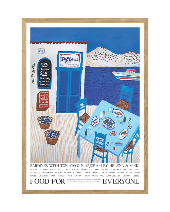 Food For Everyone - A3 Print - Sardines With Tomato & Marjoram by Vikki & Helena Moursellas