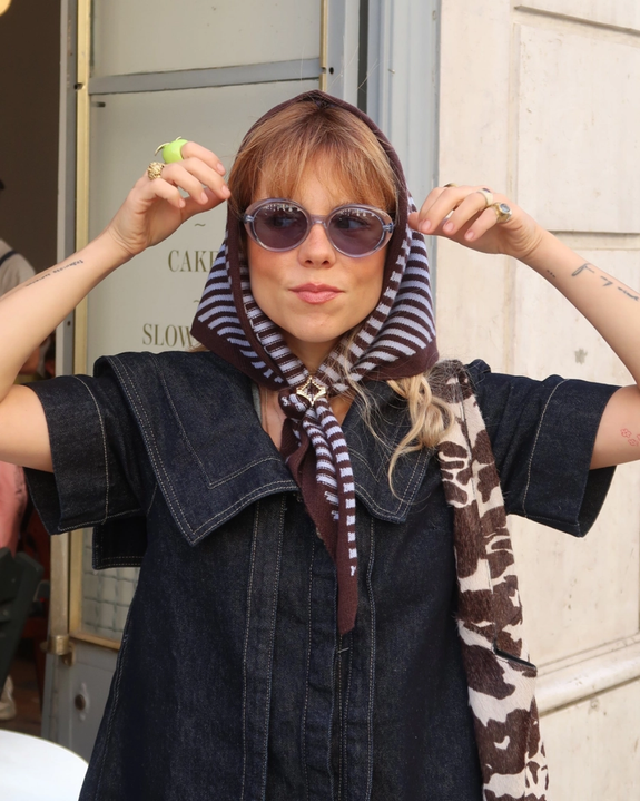 TBCo - Merino Triangle Scarf - Blue & Brown Stripe